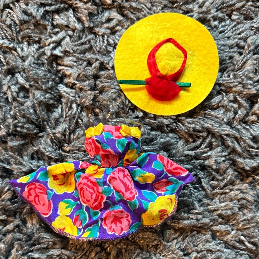 Vintage Barbie Doll Dress with Yellow Hat